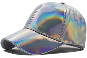 Black Sugar Casquette de Baseball Mixte réglable avec Hologramme Laser à Bord Plat Bonnet Arc en Ciel Argenté Hip hop Dance PU Solide