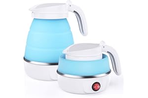 RAINBEAN Foldable Electric Kettle, Camping Kettle, Mini Travel Kettle, Silicone Electric Water Boiler, Tea, Coffee Kettle, Collapsible Kettle with Separable Power Cord for Outdoor Hiking Camping—Blue