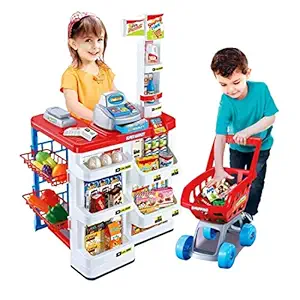 NGEL Kids Role Pretend Playset Big Size Supermarket kit for Kids Toys with Shopping Cart and Sound Effects Kitchen Set Kids Toys for Boys and Girls for Birthday Gift
