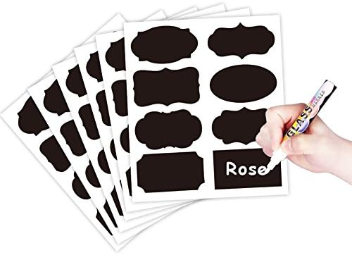 64 pcs Chalkboard Labels Kit + Liquid Chalk Marker Pen + 8 Different Trendy Designs Perfect for Jam Jars, Beer, Wine, Storage and more