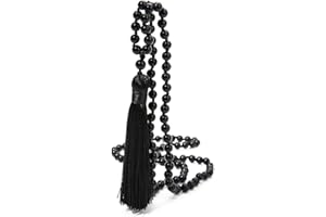 BALIBALI 8MM Beads Chakra Long Mala Necklace Natural Stone Meditation Statement Necklace Japa Yoga Rosary Prayer Charm Beaded Tassel Necklace