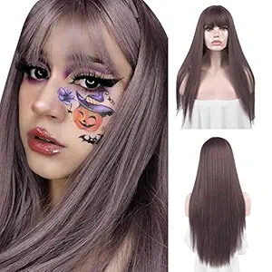 Sofeiyan 26 inches Long Straight Wig with Bangs Synthetic Hair Replacement Taro Purple Wigs Heat Resistant Full Wig for Women Girls