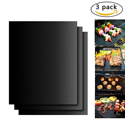 Grillmatte, Sounor 3er Set Wiederverwendbar BBQ Grill Matten aus Silikon mit Teflon Antihaftbeschichtung für bis 260°C Utensil für Gas, Kohle, Ofen, Elektrogrill, LFGB und FDA Zulassung 40x33 cm