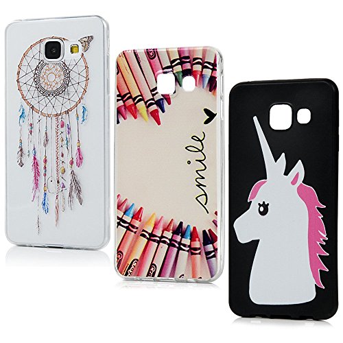 BADALink TPU Case Dreierpack Silikon Hülle für Samsung Galaxy A3 (2016) FederLeicht Hülle Gummi Bumper Cover Schutz Schale Siliconcase Silikon Tasche Schutzhülle für Samsung Galaxy A3 (2016) Einhorn Farbe Schmetterling Windspiel