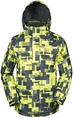 Mountain Warehouse Shadow Men’s Printed Ski Jacket - Snow Proof, Insulated &amp; Fleece Lined with Adjustable Hem, Cuff &amp; Hood - Great for Entry Level Snowboarders &amp; Skiers Lime XX-Large