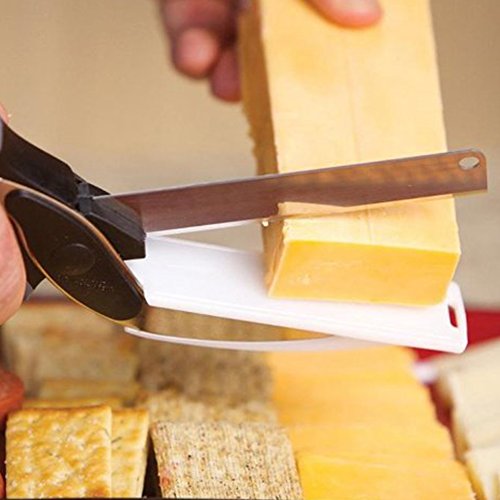Clever Küche Cutter 2-in1 Lebensmittel-Chopper-Küche Schere Messer und Schneidebrett Werkzeuge für Gemüse Chooping Cheese Chicken Fleisch Salate -Baby Früchte Lebensmittel Gadgets (Mit Zwiebelhalter) - 3
