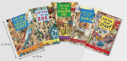 Preisvergleich Produktbild 5er Set Wimmelbücher Burg, Zoo, Stadt, Piratenschiff, Bauernhof