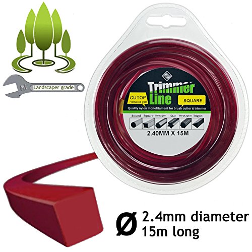 spares2go quadratisch 2,4 mm Durchmesser 15 m lang Rasentrimmer Trimmer Brush Cutter Pro Schnur Line