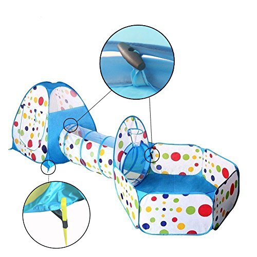 Travel Dream Foldable Kids Toddler Pop Up Play Tent with Tunnel and Ball Pit with Zippered Storage Bag For Kids Indoor Outdoor Playhouse Children Play Gaming Toys