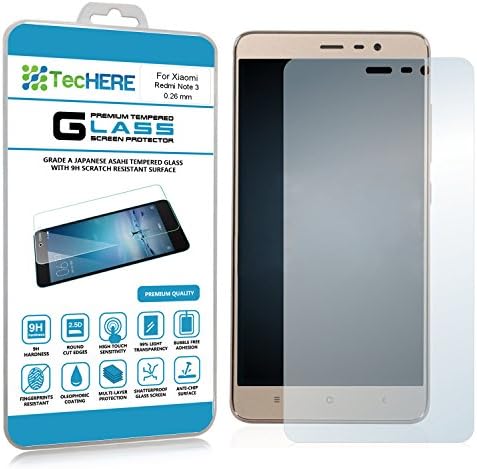 TecHERE GlassShield - Premium Tempered Glass Screen Protector for Xiaomi Redmi Note 3 - High Quality and Crystal Clear - 0.26 mm Ultra Thin - 9H Hardness - Scratch Proof, Shatter Proof and Anti Fingerprint