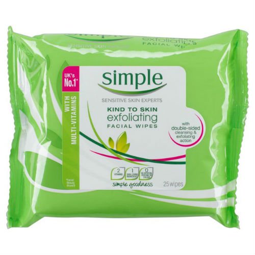 Simple Kind To Skin Exfoliating Facial Wipes 25 per pack Case of 6