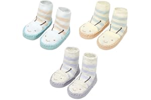 FedMois 3 Paires Chaussettes Pantoufle antidérapantes Chaussons Bébé
