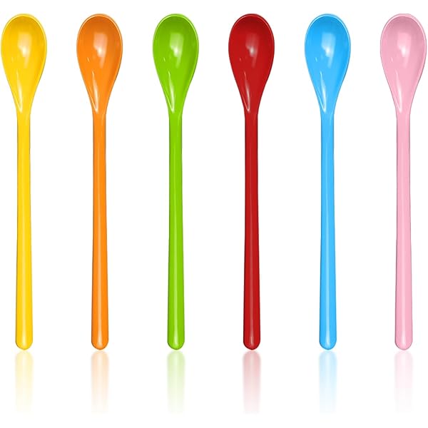 HAMKU 6 Pcs Cuillères Longues En Plastique, Ensemble Coloré