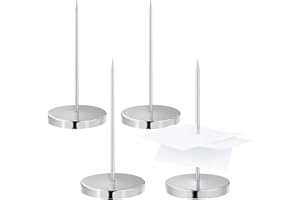 TSHAOUN 4 pcs Pique-Note en Métal, Facture Aiguille avec Rond Support Base, Porte-Mémo Pique-Fiches Porte Mémo Pour Factures Porte-Tickets de Restaurant Cuisine Réception Hôtel Accessoires (Argent)