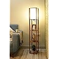 Floor Lamp with Shelf, Wooden, for Living Room, Bedroom, Kitchen, Dining Room, Entryway, Hallway Wooden LED Floor inLamp with 3 Tier Shelf Lamp for Home Decor (Beige Color) 56 inches