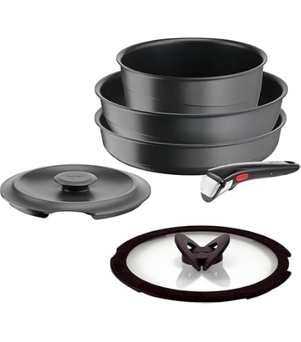 Tefal Eco Resist On, Ingenio Lot de 3 casseroles poignée amovible, Induction, Revêtement antiadhésif, Empilable, Compatible lave-vaisselle, Fabriqué en France, Noir, L7679202