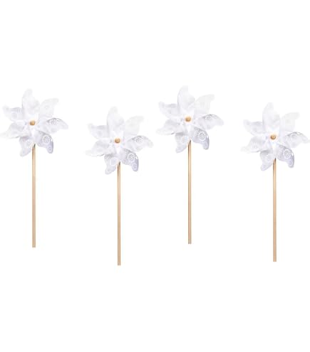 dekoratives kleines Windrad Windmhle auf Stab PVC wei-transparent mit  stilisiertem Bltenmuster als 4-er oder 8 -er Set (klein, wei, 4) :  Amazon.de: Garten