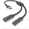 RUXELY USB Male to Dual USB-C Female Splitter Cable,Double Type-C Ports Charger Adapter for iPhone 11 12 13 14 15 16 Pro Plus Max,iPad 10,Apple Watch Series 9,Samsung Galaxy A34 A54 A14 Tab S8 S9 A9