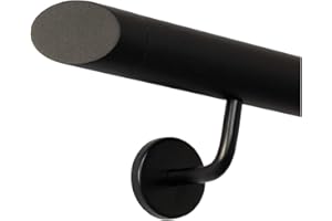 TIBU Handlauf Schwarz pulverbeschichtet V2A Edelstahl Geländer innen außen wetterfest beständig 370 cm mit 4 Halter und schräges Endstück