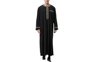 BeerMmay Herren Muslim Druck Kaftan Islamisch Royalty Dubai Robe O-Ausschnitt Lange Ärmel Retro Tuniken Abaya Lose Kandoura