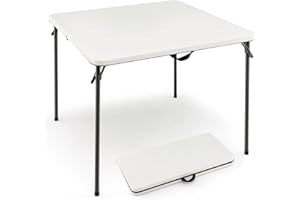 TANGZON 34" Folding Picnic Table, Fold-In-Half Square Table with Carry Handle, Indoor Outdoor Lightweight & Portable Plastic Dining Trestle Table for Camping Party BBQ, 100KG Weight Capacity (White)