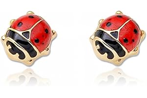 MONDE PETIT Pendientes Bebe o niña Mariquita Esmaltada - Estuche Regalo - Certificado de Garantía - Mondepetit