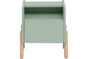 Rebecca Mobili Mesita de Noche con 1 Cajón y 1 Estante, Mesita de Noche para Habitación Infantil, Verde Agua Marrón, MDF Pino, Estable - Dimensiones AxAnxFon: 49 x 43 x 30 cm - Art. RE7130