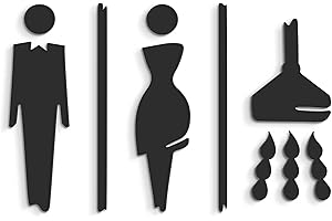 3DP Signs - Repujado Cartel baño Puerta (15 cm) SA117, en Relieve, señales Adhesivas. Cartel baño Hombre Mujer Ducha - Placas de retretes baño duchaa - Carteles de baño Ducha y Pared (Prime Negro)