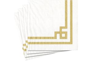 Caspari - Tovaglioli da Cocktail Rive Gauche, Colore: Oro/Bianco