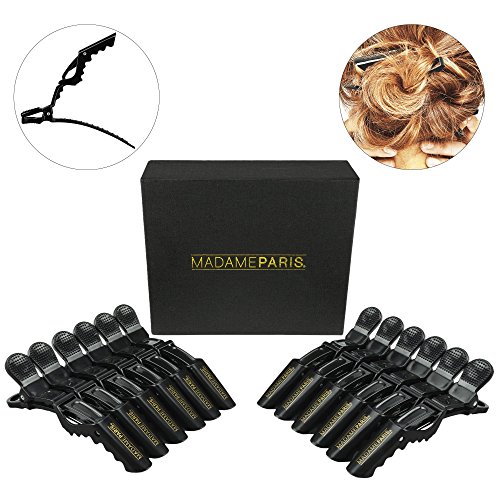madameparis madameparis  Set de 12 pinzas profesionales para cabello  Pinzas de cocodrilo Calidad Salón de Peluquería  para todo tipo de cabello negro