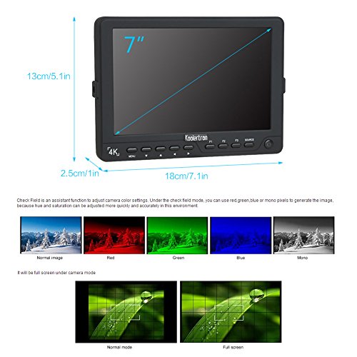 Koolertron 7 Pouces 4K Moniteur de Contr  le   cran Vid  o HDMI IPS 1920x1200 HD LCD Num  rique Ultra Mince  R  tro-  clairage LED  Large Angle de Vue pour Canon Nikon Sony DSLR Appareil photo Reflex Cam  scope