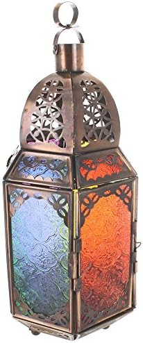 Large Hexagonal Copper Coloured Glass Lantern