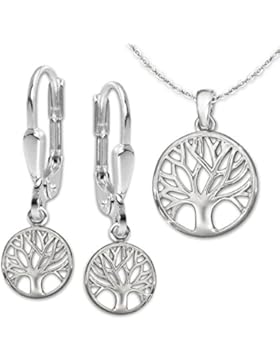 CLEVER SCHMUCK-SET Silberner Mini Anhänger Lebensbaum Ø 14 mm glänzend schlicht teils offen und passende Ohrhänger...
