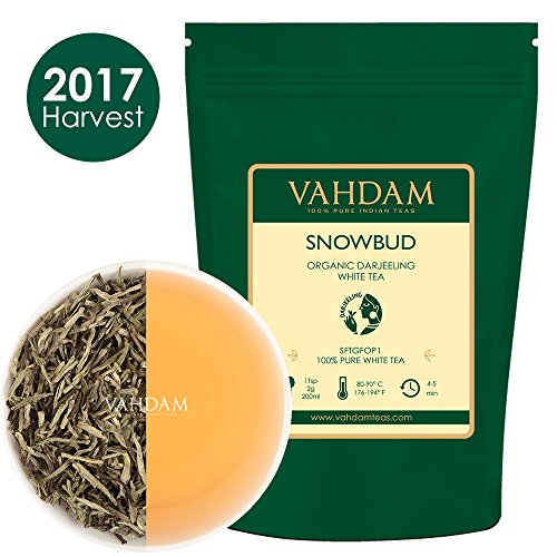 Organic Silver Needle White Tea Leaves from Darjeeling (25 Cups), White Tea Loose Leaf Organic Sourced Direct from High Elevation Estates in the Himalayas, 50g