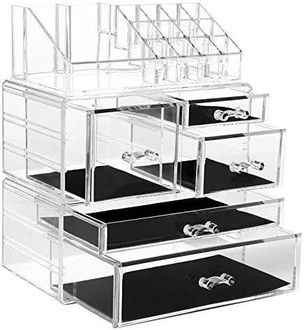 1 Set Oganizer Cosmetic Storage Boxes for Cosmetic, Lipstick, Nail Polish, Foundation Brush, Eye Shadow, Bronze, etc., Acrylic, Clear
