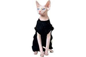 DUOMASUMI Sphynx Vêtements d'été pour chat, en coton extensible et confortable sans poils, vêtements pour chat Devon Rex, cornish, Peterbald, petits chats et chiens (taille L, noir)