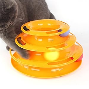 Petilleur Juguete Gato Interactivo Juguetes para Gatos con Bolas en 4 Nivel (Azul)