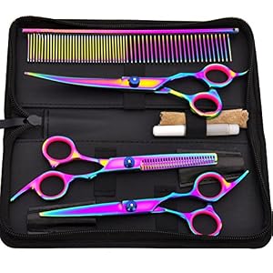 YINGMAN 3 PCS Professional Pets Hair Grooming Scissors Kits-Thinning, Straight,Curved Shears with Grooming Comb-Sharp… - Image 5