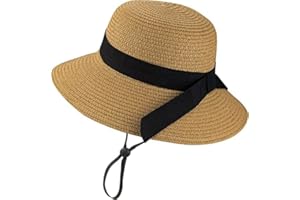 JowTreex Girls Wide-Brim Straw Sun Hat Foldable Summer Beach Cap Adjustable Floppy Hats with Bowknot