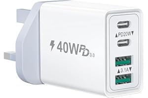OBNIARAI USB C Plug, 40W 4-Port USB-C Fast Charger Plug USBC Charger Dual Port PD + QC Wall Charger Plug Adaptor, Multi USB Plugs UK Type C Charging Plug for iPhone 16 15 14 13 12 11 Pro Max, iPad, Samsung