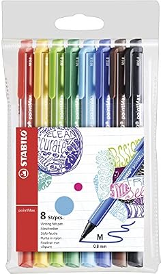 STABILO pointMax - Pochette de 8 stylos-feutres pointe moyenne en nylon - Coloris assortis