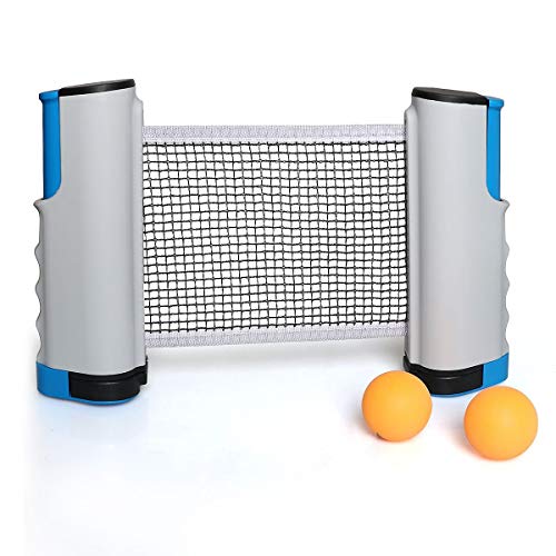 Ancees Filet de Tennis de Table, Rétractable Réglable Filet de Ping-pong, Table Tennis Net et 2 Balles de Remplacement Portable pour Ping Pong