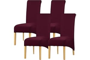 Leorate Dining Chair Covers Stretch Spandex Chair Protector Roll Top High Back chair slipcover for Wedding Party kitchen home decor Dark Wine 4 pieces