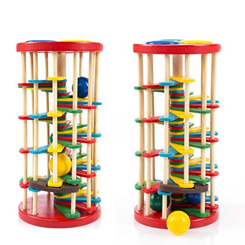MagiDeal Hot Sale Infant Toy Educational Toy Wooden Multicolour Ball Ladder Toy Knock