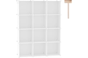 C&AHOME Cube Storage Organizer, 12-Cube Shelves Units, Closet Cabinet, DIY Plastic Modular Book Shelf, Ideal for Bedroom, Living Room, Office, 36.6" L x 12.4" W x 48.4" H Milky UPCS12M