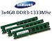 Produktbild 12GB Triple Channel Kit SAMSUNG Original 3 x 4 GB 240 pin DDR3-1333 (1333Mhz, PC3-10600, CL9) Nicht-ECC , unbuffered (3x M378B5273BH1-CH9 ) für DDR3 + i3 + i5 + i7 Mainboards