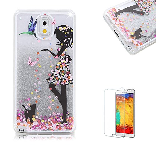 Für Samsung Galaxy Note 3 Hülle,Für Samsung Galaxy Note 3 Flüssigkeit Handyhülle,Funyye Luxus Luxuriös [Bunten Muster] Liebe Herzen Star Fließt Treibsand Durchsichtige Handytasche Glänzend Glitzer Diamond Diamant Fließen Flüssig Flüssigkeit Handyhülle Handy Hülle Case Tasche Crystal Case Durchsichtig Schutzhülle Etui Bumper Für Samsung Galaxy Note 3 + 1 x Frei Displayschutzfolie - Silber Glitter,Rock Mädchen
