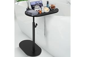 Ejoyous Stolik kawowy w kształcie litery C, stolik kawowy z regulacją wysokości, drewniany stolik nocny, sofa, łazienka, wanna, obracany o 360 stopni