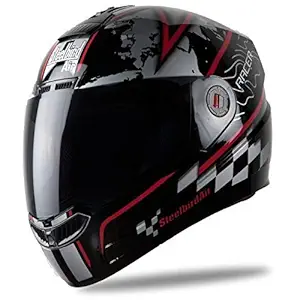 Steelbird Glossy Finish SBA-1 Racer Helmet with Plain Visor (Large - 60 Cms, Glossy Black with Red)