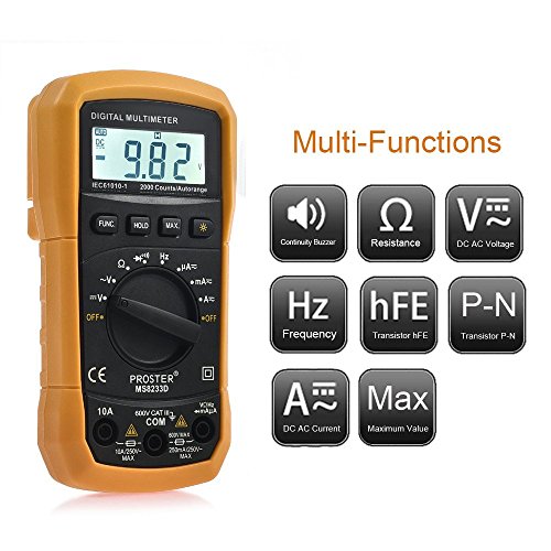 Proster Digitaler Multimeter Auto ranging Digital Multimeter Multitester- AC / DC Spannung DC Strom Dioden Transistor Kontinuität Tester mit Hintergrundbeleuchtung LCD - 5